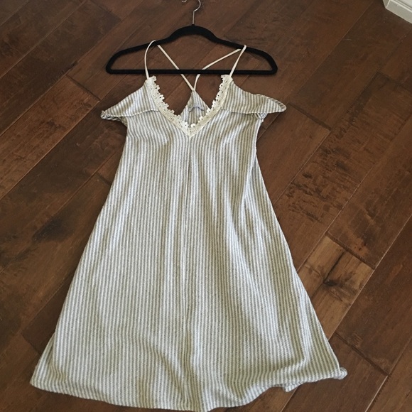 Slinky, cute, casual grey and white stripe dress