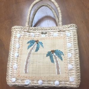 Tiny Mermaid Straw Tote with Palm Trees