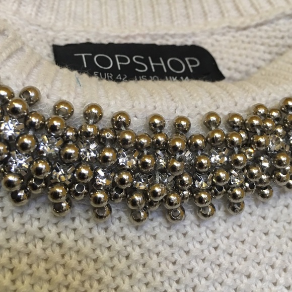 TOP SHOP Jeweled Neckline Top size 10 - Picture 3 of 4