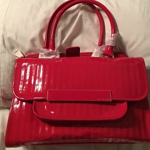 Ted Baker Enamel Flap Pocket Tote Bag Red