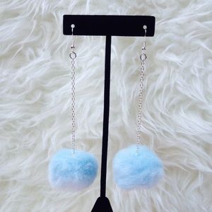 Light Blue Pom Pom Dangle Earrings
