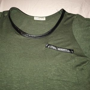 Army green tee with leather accents