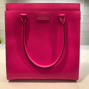 Huge hot pink Kate Spade leather bag- dot lining!