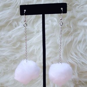 White Pom Pom Dangle Earrings