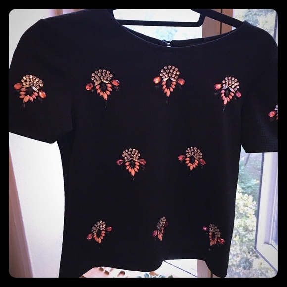 Miss Selfridge black bejeweled crop top