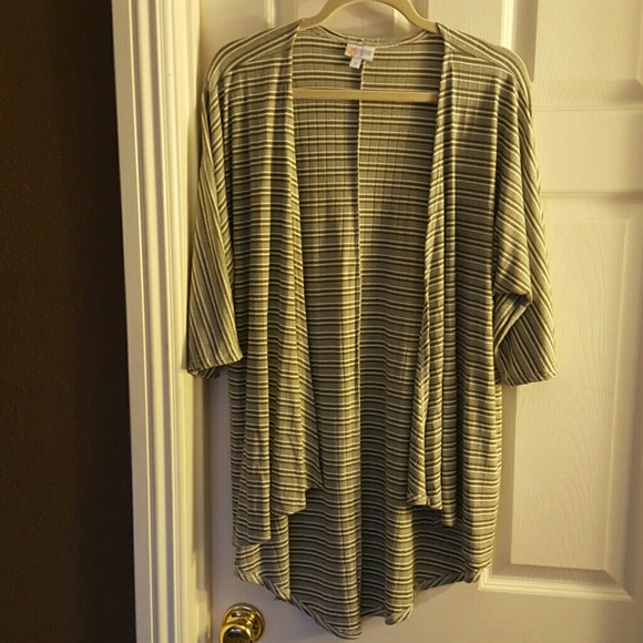 Sage green & white striped Lularoe Lindsay kimono