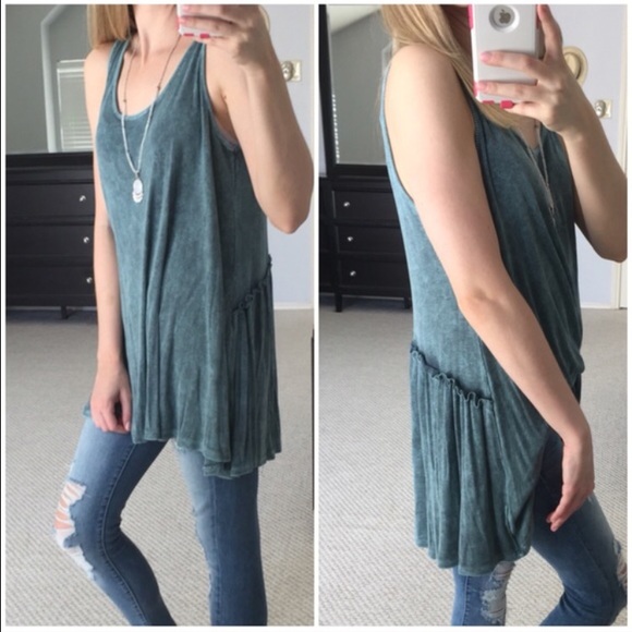 LAST ITEM▫️Green Vintage Wash Tank w/Back Detail - Picture 3 of 4