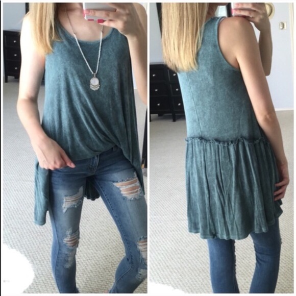 LAST ITEM▫️Green Vintage Wash Tank w/Back Detail - Picture 2 of 4