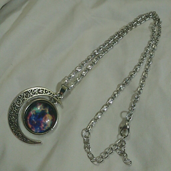 Cutout moon and galaxy charm necklace 16-18"
