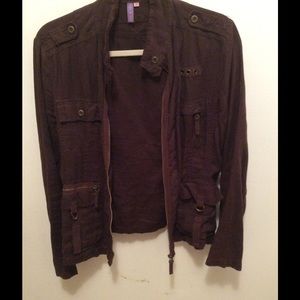 Linen Utility jacket in chocolate brown