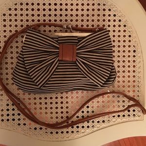 American Eagle Black & White Striped Bow Purse