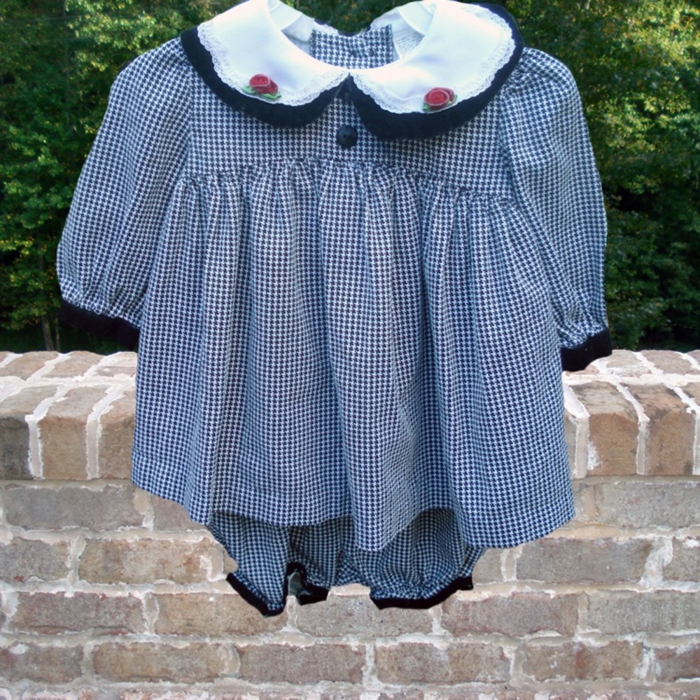 Plaid Dress with Rose Collar and Bloomers