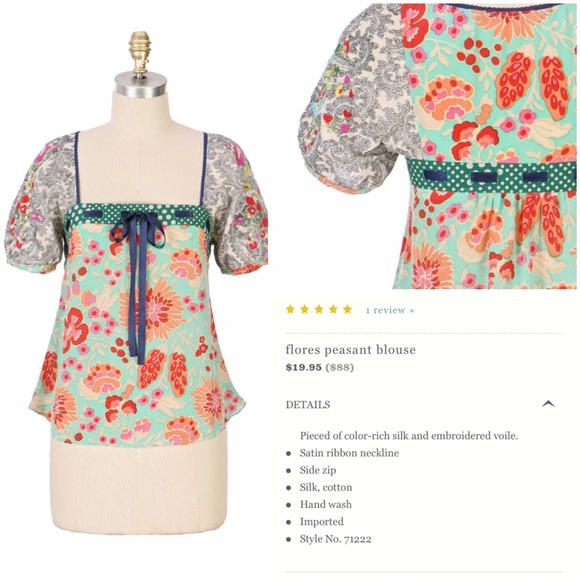 Anthropologie Fei Flores Peasant Blouse - 4