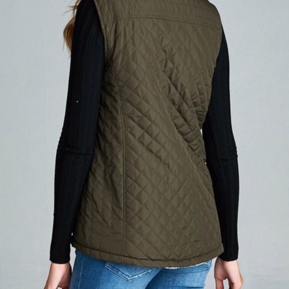 Best seller Quilted faux sheepskin line vest olive - Picture 4 of 4