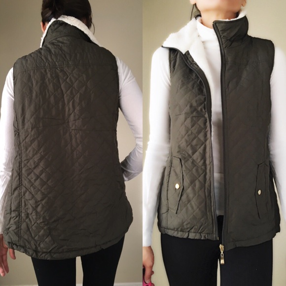 Best seller Quilted faux sheepskin line vest olive - Picture 2 of 4