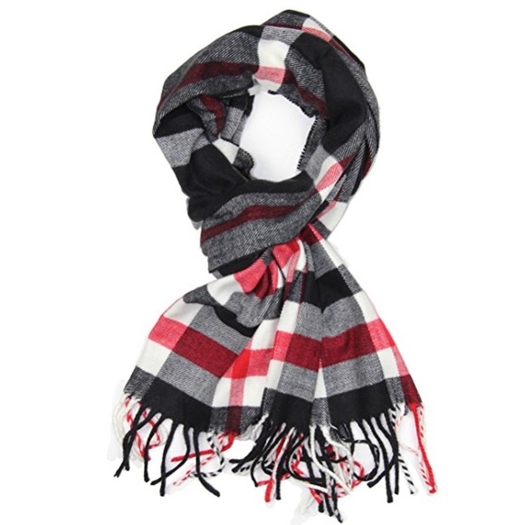 Black/Red/White Cashmere Feel Winter Scarf - Picture 1 of 3
