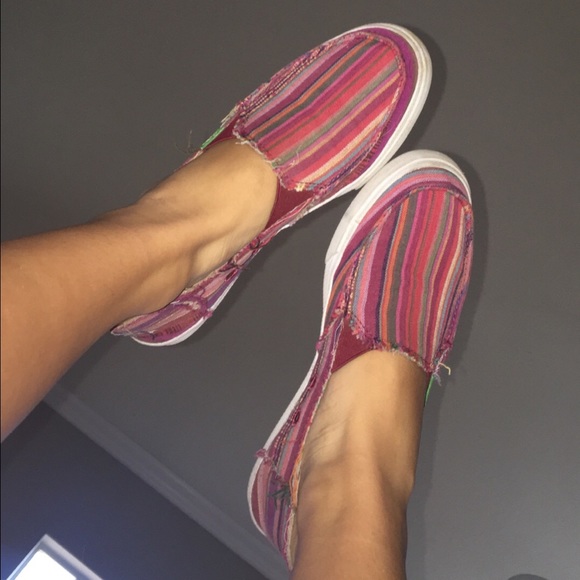 multi colored sanuk slip ons!