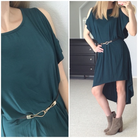 ❗️FINAL❗️Forest Green Open Shoulder HiLo Dress - Picture 4 of 4