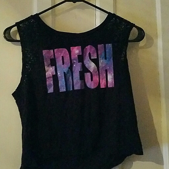 Black "galaxy" pattern crop top.