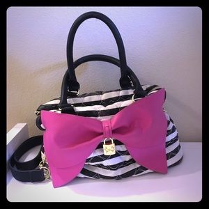 Betsy Johnson Bow Striped Satchel