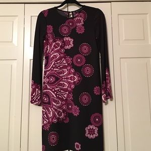 Long sleeve knee length jersey knit sheath dress