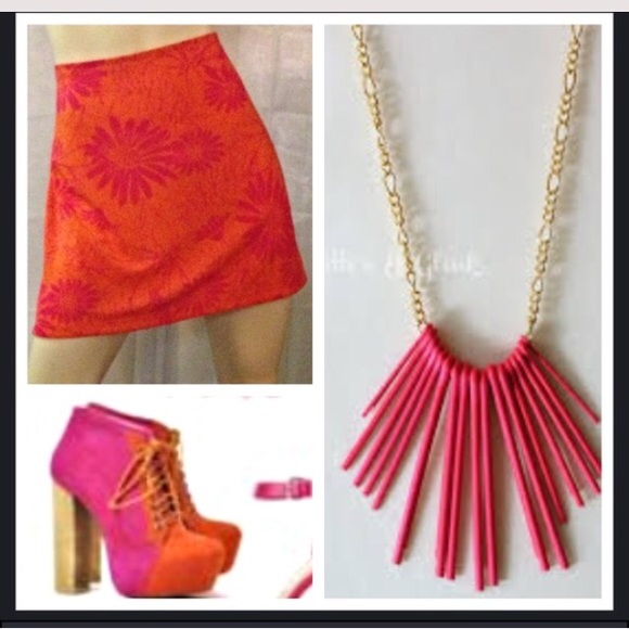 Vintage 1990's orange & pink daisy skirt - Picture 3 of 3