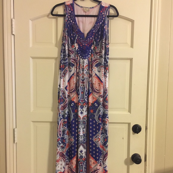 Orange, blue, and white maxi
