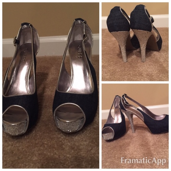 Guess Shoes - Size 8 1/2 Denim and Silver Sequins Guess shoe