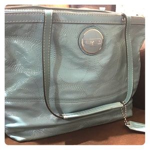 Coach light blue leather handbag