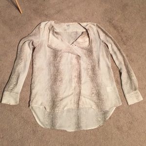 Kenar, cream, brown, and tan flowy top. Size M