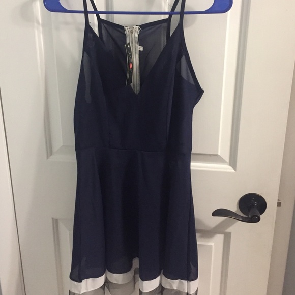 Navy and white slip dress