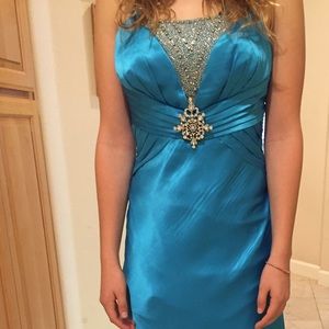 Turquoise Blue Jeweled-bodice long dress