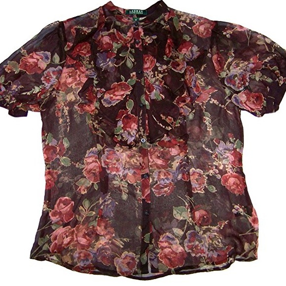 Lauren Ralph Lauren Floral Ruffled Silk Shirt