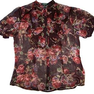 Lauren Ralph Lauren Floral Ruffled Silk Shirt