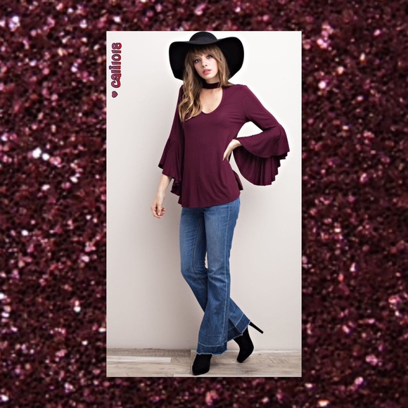 2LEFT🆕Black Choker Bell Sleeve Boho Top - Picture 2 of 4