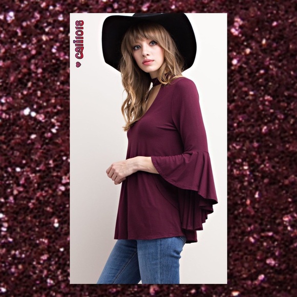 2LEFT🆕Black Choker Bell Sleeve Boho Top - Picture 3 of 4