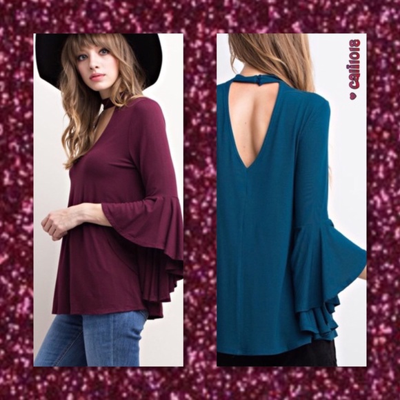 2LEFT🆕Black Choker Bell Sleeve Boho Top - Picture 4 of 4