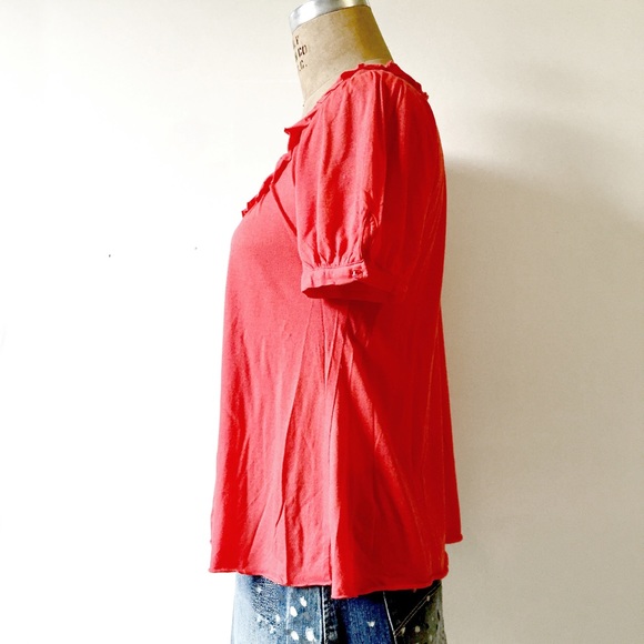 Anthropologie Ric Rac Red Ruffled Knit Top - Picture 2 of 4