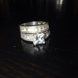 Silver engagement ring set