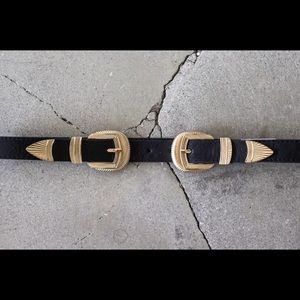 Western Double Buckle Gold Belt