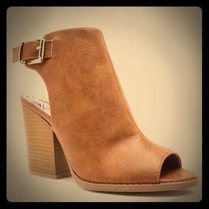 Tan Open Toe Leather Shoetie Bootie