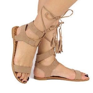 Beige suede lace up gladiator sandals NEW IN BOX