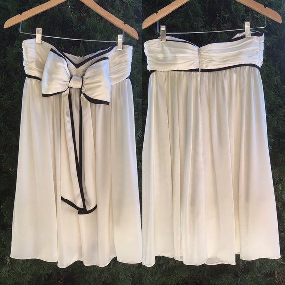 White Satin ABS Dress with Black piping.