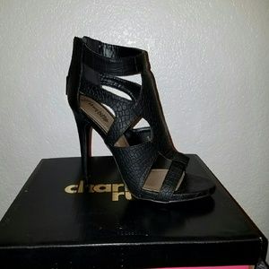 Black crocodile texture heels