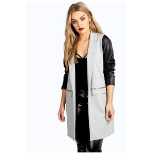 Plus Paige PU sleeve Jersey Duster Jacket