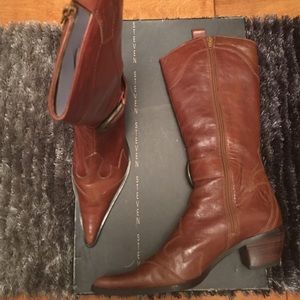 Brown leather cowboy boot