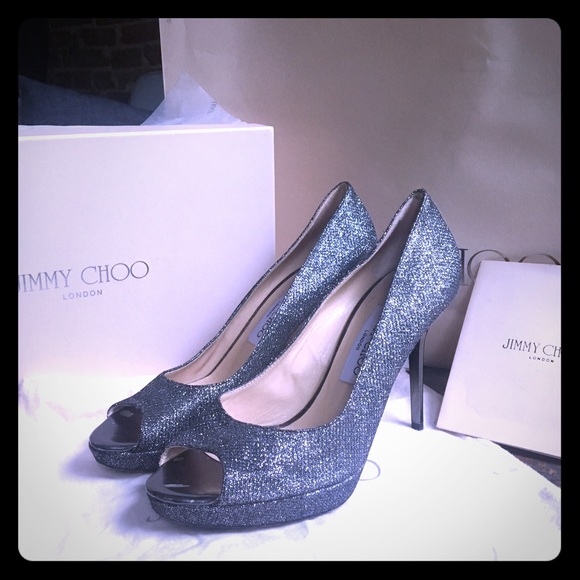 Jimmy Choo Lame Glitter Anthraci Luna Pump heels
