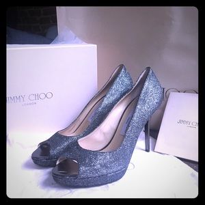Jimmy Choo Lame Glitter Anthraci Luna Pump heels