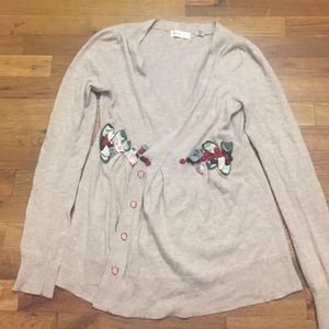 Anthropologie cream floral detail cardigan size S
