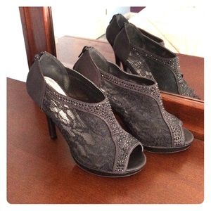 Size 8.5, black lace and rhinestone booties